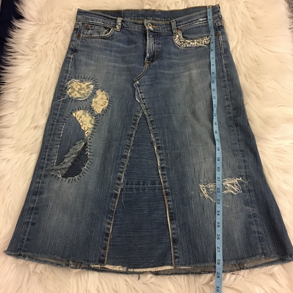 Lucky Brand | Jean Skirt | Custom Made | Lace and Sequin Detail - Picture 11 of 16